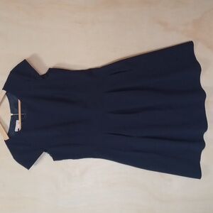 Dressbarn Cap Sleeve, Boat Neck, Pleated Dress, Navy Blue, Pockets